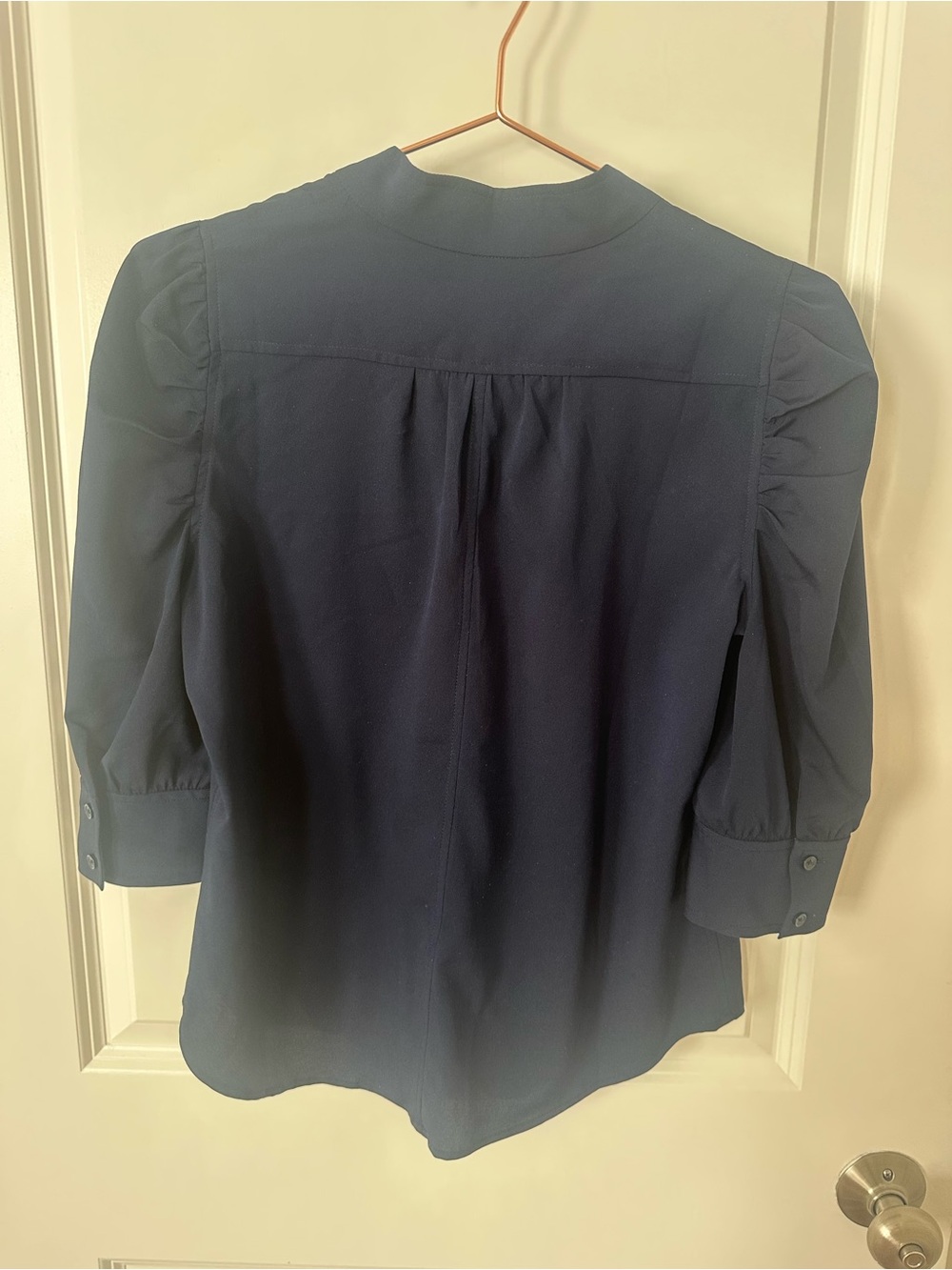 WHBM Navy Ruched-Sleeve Shirt - Picture 3 of 5